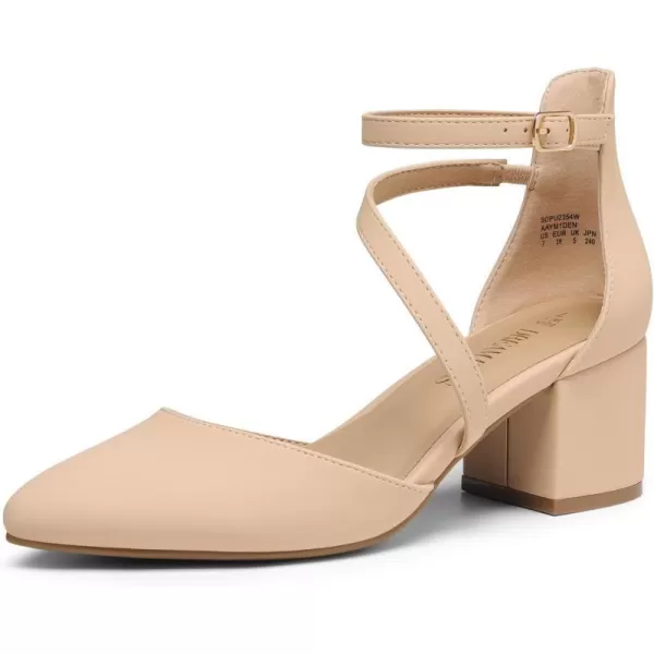 imageDREAM PAIRS Womens Closed Pointed Toe Low Chunky Heels Pumps Ankle Strap Wedding Business Dressy ShoesNudenubuck