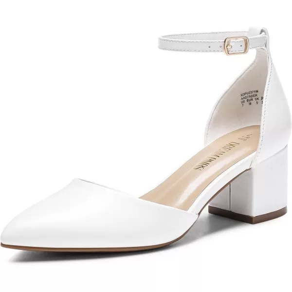 imageDREAM PAIRS Womens Closed Pointed Toe Low Chunky Heels Pumps Ankle Strap Wedding Business Dressy ShoesWhite