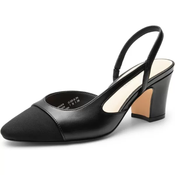 imageDREAM PAIRS Womens Closed Round Toe Low Chunky Heels Block Slingback Splicing Fashion Comfortable Casual Pumps ShoesBlack