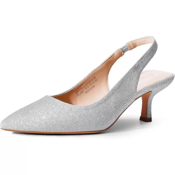 imageDREAM PAIRS Womens Closed Toe Kitten Heels Pointed Toe Slingback Low Heels Dress Bridal Wedding Pumps ShoesSilverglitter