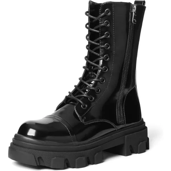 imageDREAM PAIRS Womens Combat Boots Lace up Mid Calf Boots Low Heel Chunky Platform Lug Sole BootsBlack