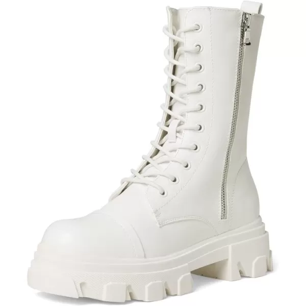 imageDREAM PAIRS Womens Combat Boots Lace up Mid Calf Boots Low Heel Chunky Platform Lug Sole BootsWhite