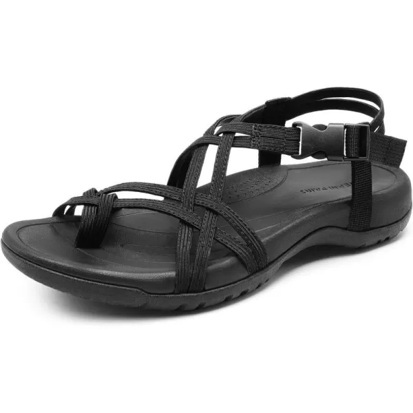 imageDREAM PAIRS Womens Comfort Walking Sport Athletic Sandals With Arch Support Elastic Strap Casual Hiking Outdoor Beach Summer ShoesAll Black