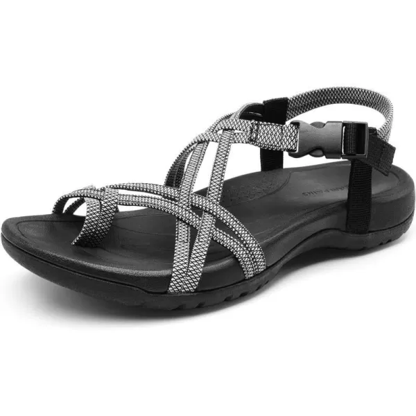 imageDREAM PAIRS Womens Comfort Walking Sport Athletic Sandals With Arch Support Elastic Strap Casual Hiking Outdoor Beach Summer ShoesBlackWhite