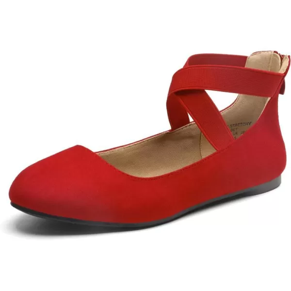 imageDREAM PAIRS Womens Comfortable Fashion Elastic Ankle Straps Flats ShoesRed