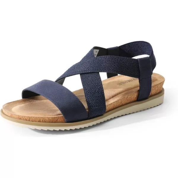 imageDREAM PAIRS Womens Comfortable Low Wedge Sandals Open Toe Slip On Strappy Flat Sandals with Elastic Ankle StrapBluesuede