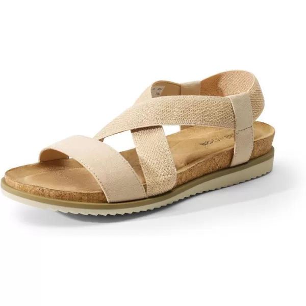 imageDREAM PAIRS Womens Comfortable Low Wedge Sandals Open Toe Slip On Strappy Flat Sandals with Elastic Ankle StrapNudesuede