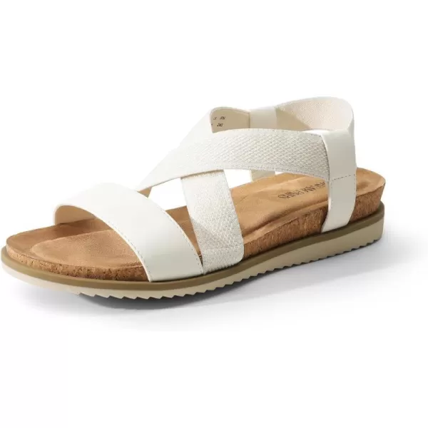 imageDREAM PAIRS Womens Comfortable Low Wedge Sandals Open Toe Slip On Strappy Flat Sandals with Elastic Ankle StrapWhitepu