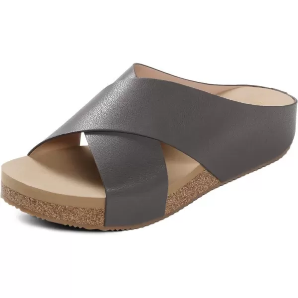 imageDREAM PAIRS Womens Cork Slide Sandals Slip on Open Toe Cute Platform Criss Cross Flat Sandals for SummerBrownPu