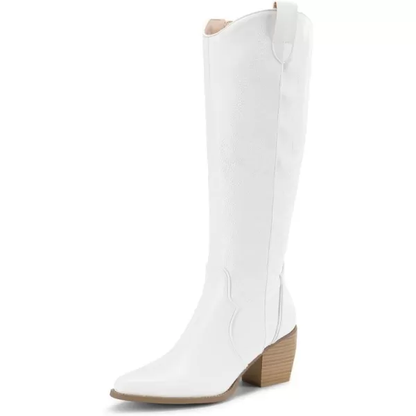 imageDREAM PAIRS Womens Cowboy Boots Comfortable Pull On Zipper Chunky Heel Pointed Toe Embroidered Western Cowgirl Knee High BootsWhite