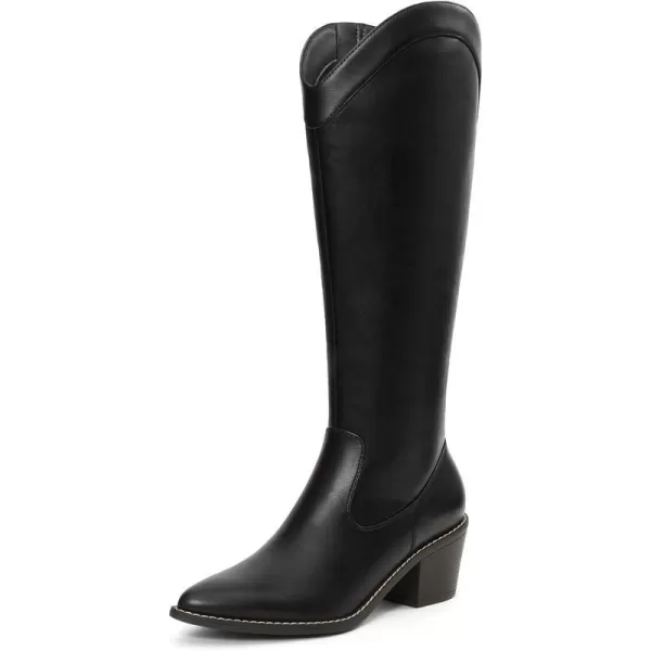 imageDREAM PAIRS Womens Cowboy Boots Western Cowgirl Pull On Zipper Chunky Heel Pointed Toe Knee High BootsBlackPu
