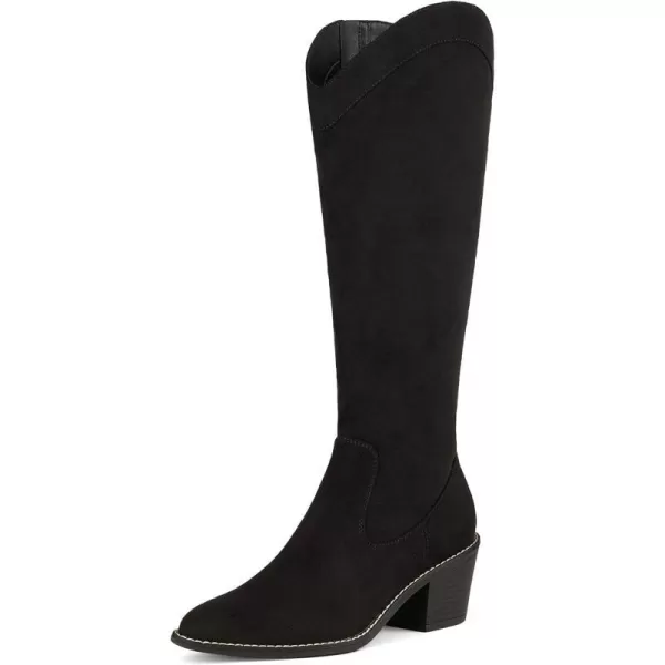 imageDREAM PAIRS Womens Cowboy Boots Western Cowgirl Pull On Zipper Chunky Heel Pointed Toe Knee High BootsBlackSuede
