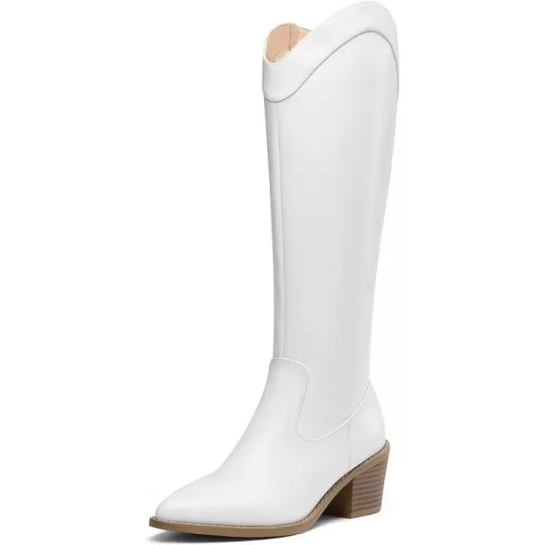 imageDREAM PAIRS Womens Cowboy Boots Western Cowgirl Pull On Zipper Chunky Heel Pointed Toe Knee High BootsWhitePu