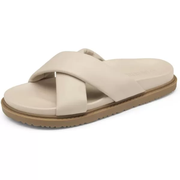 imageDREAM PAIRS Womens Crisscross Open Toe Slide Sandals Flat Comfort Slip on SandalsBeige White