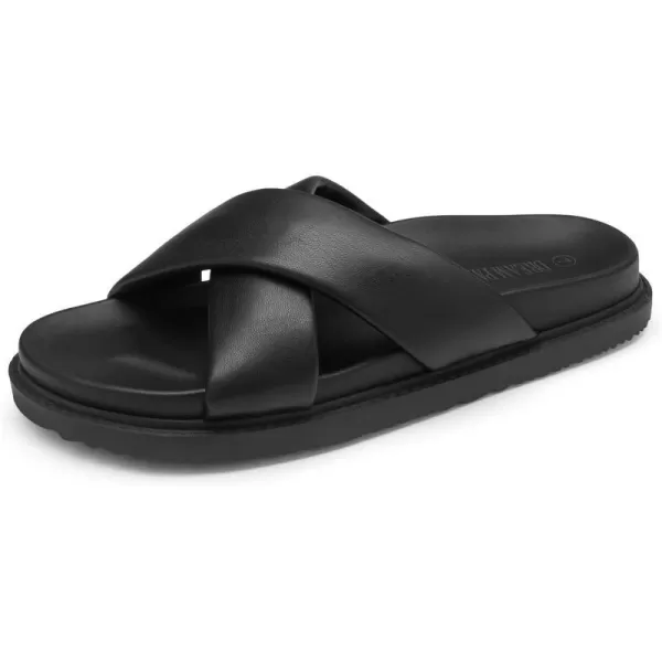 imageDREAM PAIRS Womens Crisscross Open Toe Slide Sandals Flat Comfort Slip on SandalsBlack