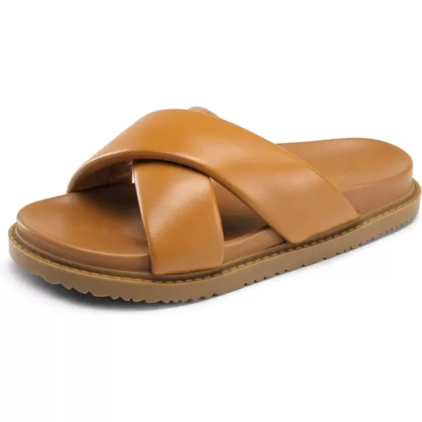 imageDREAM PAIRS Womens Crisscross Open Toe Slide Sandals Flat Comfort Slip on SandalsBrown