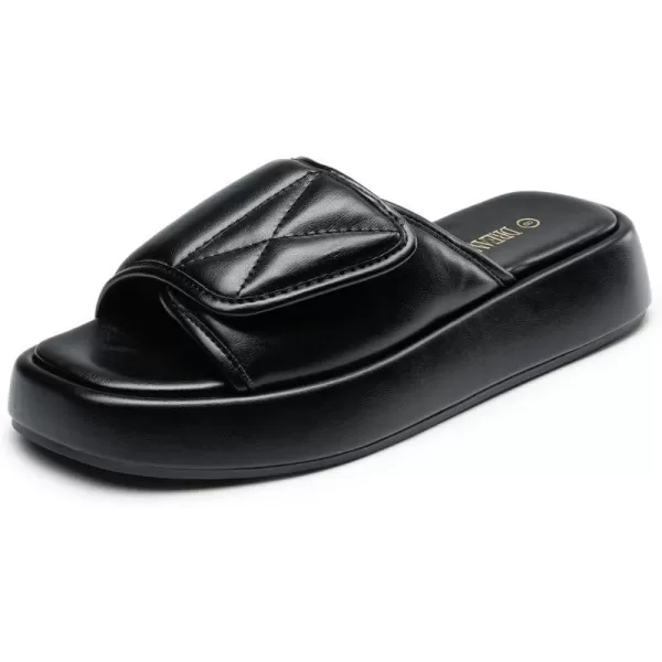 imageDREAM PAIRS Womens Cushion Summer Slipon Slides Comfort Square Toe Platform Slipper Sandals with Puffy Adjustable StrapBlack