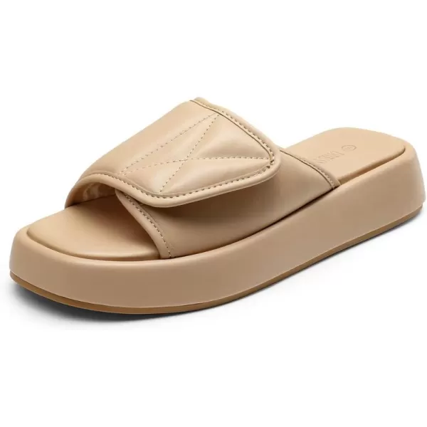 imageDREAM PAIRS Womens Cushion Summer Slipon Slides Comfort Square Toe Platform Slipper Sandals with Puffy Adjustable StrapNude