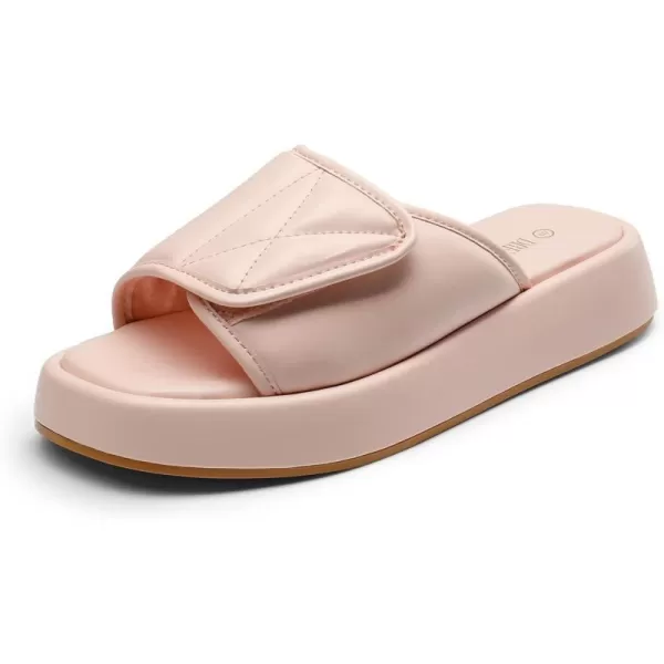 imageDREAM PAIRS Womens Cushion Summer Slipon Slides Comfort Square Toe Platform Slipper Sandals with Puffy Adjustable StrapPink