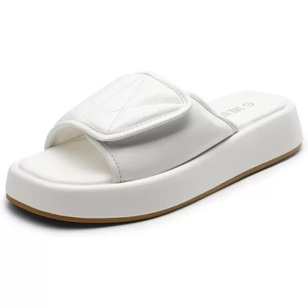 imageDREAM PAIRS Womens Cushion Summer Slipon Slides Comfort Square Toe Platform Slipper Sandals with Puffy Adjustable StrapWhite