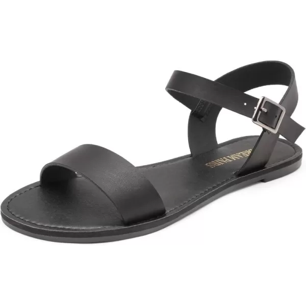 imageDREAM PAIRS Womens Cute Open Toes One Band Ankle Strap Flexible Summer Flat SandalsBlack Monochrome