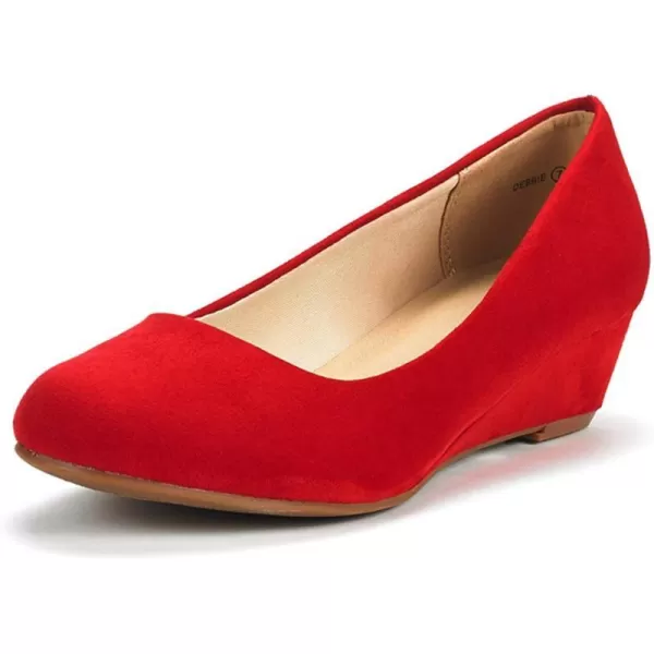 imageDREAM PAIRS Womens Debbie Mid Wedge Heel Pump ShoesRed Suede