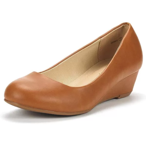 imageDREAM PAIRS Womens Debbie Mid Wedge Heel Pump ShoesTan Pu