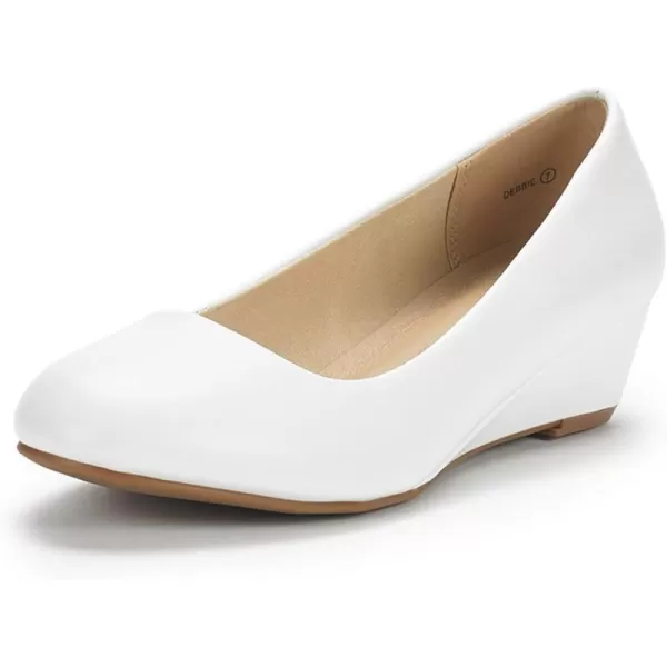 imageDREAM PAIRS Womens Debbie Mid Wedge Heel Pump ShoesWhite Pu