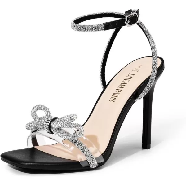 imageDREAM PAIRS Womens Double Bowknots Crystal Sandals Clear Slingback Heels Square Toe Shoes for Party WeddingBlack