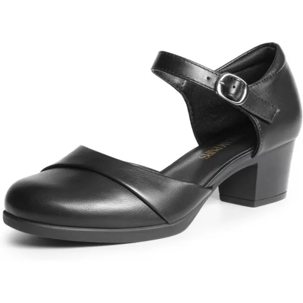 imageDREAM PAIRS Womens Dress Comfortable Low Block Heels Pumps Round Closed Toe Chunky Ankle Strap Shoes for WorkBlack
