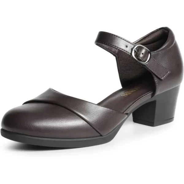imageDREAM PAIRS Womens Dress Comfortable Low Block Heels Pumps Round Closed Toe Chunky Ankle Strap Shoes for WorkBrown