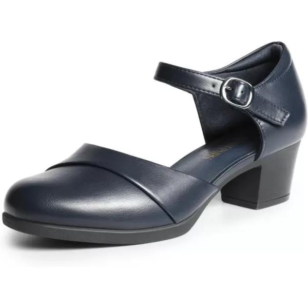imageDREAM PAIRS Womens Dress Comfortable Low Block Heels Pumps Round Closed Toe Chunky Ankle Strap Shoes for WorkNavy