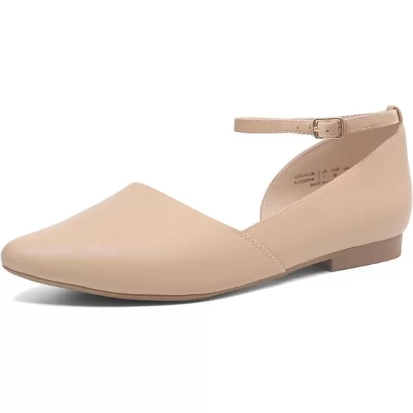 imageDREAM PAIRS Womens Dressy Flats Comfortable Pointed Toe Business Casual Shoes with Detachable Ankle StrapNude