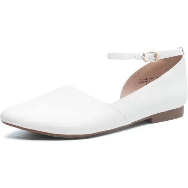 imageDREAM PAIRS Womens Dressy Flats Comfortable Pointed Toe Business Casual Shoes with Detachable Ankle StrapWhite