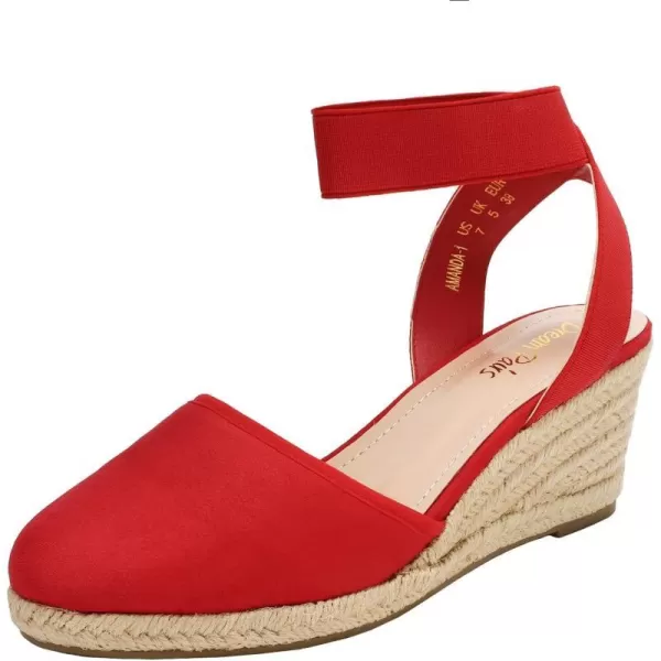 imageDREAM PAIRS Womens Elastic Ankle Strap Espadrilles Wedge SandalsRed