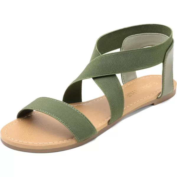 imageDREAM PAIRS Womens Elastic Ankle Strap Flat Sandals Summer Dressy Shoes Cute Strappy Gladiator SandalsArmyGreen