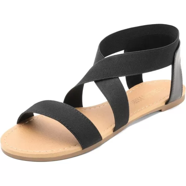 imageDREAM PAIRS Womens Elastic Ankle Strap Flat Sandals Summer Dressy Shoes Cute Strappy Gladiator SandalsBlack