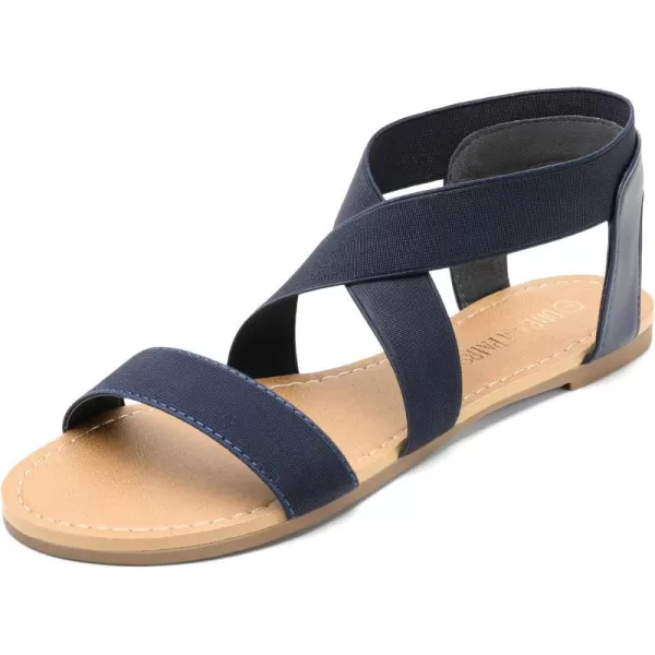imageDREAM PAIRS Womens Elastic Ankle Strap Flat Sandals Summer Dressy Shoes Cute Strappy Gladiator SandalsNavy