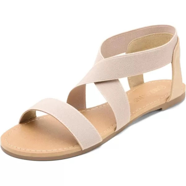 imageDREAM PAIRS Womens Elastic Ankle Strap Flat Sandals Summer Dressy Shoes Cute Strappy Gladiator SandalsNude