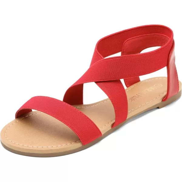 imageDREAM PAIRS Womens Elastic Ankle Strap Flat Sandals Summer Dressy Shoes Cute Strappy Gladiator SandalsRed