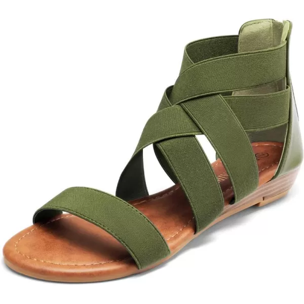 imageDREAM PAIRS Womens Elastic Ankle Strap Low Wedges SandalsArmyGreen