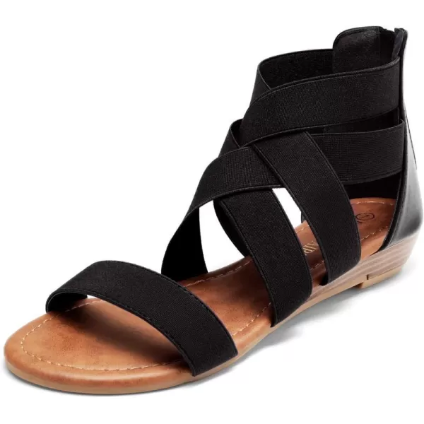 imageDREAM PAIRS Womens Elastic Ankle Strap Low Wedges SandalsBlack
