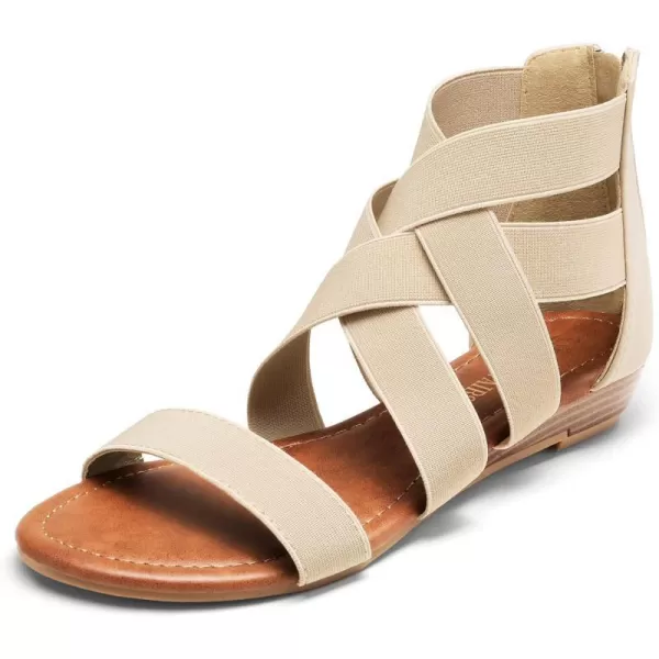 imageDREAM PAIRS Womens Elastic Ankle Strap Low Wedges SandalsNude