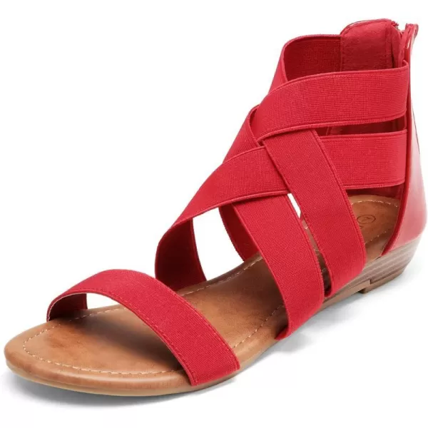 imageDREAM PAIRS Womens Elastic Ankle Strap Low Wedges SandalsRed
