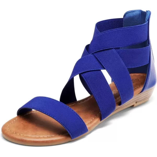 imageDREAM PAIRS Womens Elastic Ankle Strap Low Wedges SandalsRoyalBlue
