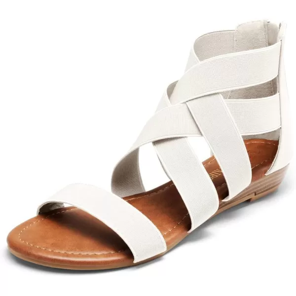 imageDREAM PAIRS Womens Elastic Ankle Strap Low Wedges SandalsWhite