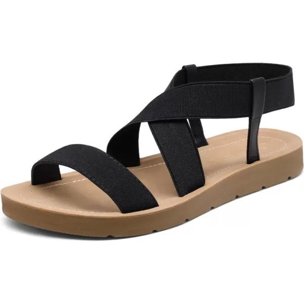 imageDREAM PAIRS Womens Elastic Ankle Strap Summer Flat SandalsBlack1