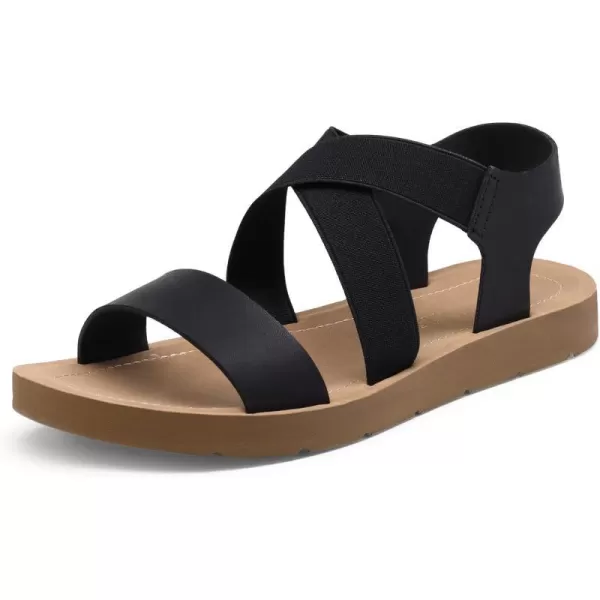imageDREAM PAIRS Womens Elastic Ankle Strap Summer Flat SandalsBlack2