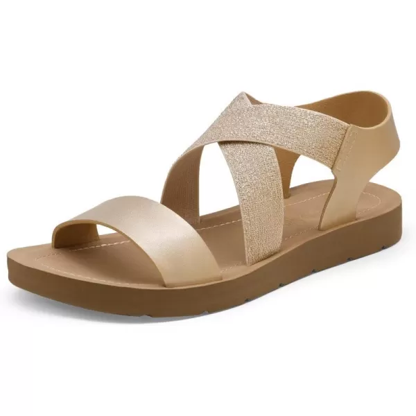 imageDREAM PAIRS Womens Elastic Ankle Strap Summer Flat SandalsGold2