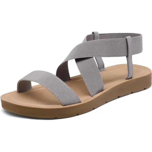 imageDREAM PAIRS Womens Elastic Ankle Strap Summer Flat SandalsGrey1